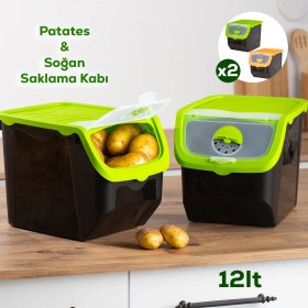 Resim Porsima 1506 Yeşil 2'li Çok Amaçlı Plastik Patates Soğan Sarımsak Saklama Kutusu 12 l 
