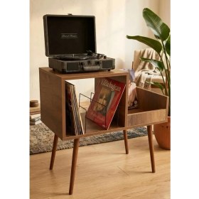 Resim Rmd Shop Sera Plak ve Pikap Sehpası 78x44x80 cm | Ahşap Plaklık Organizer, Gramofon Standı, Çift Bölmeli Plak Düzenleyici 