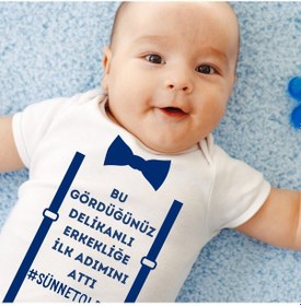 Resim Harmandar Sünnet Oldum Erkekliğe İlk Adım Baskılı Çıtçıtlı %100 Organik Pamuk Bebek Body Zıbın Beyaz 