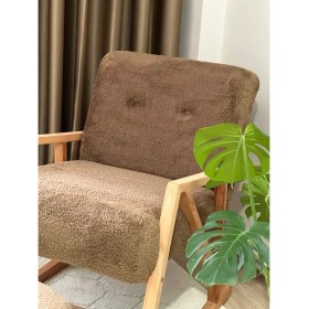 Resim Kahve Sallanan Ahşap Berjer Koltuk Puf Hediyeli 