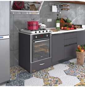 Resim Kenzlife Ankastre Modülü Kabini Flor Gri Kapaklı Fırın Ocak Dolabı Sabit Tabla 