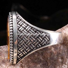 Resim Tigers Eye Stone Jewelry Solid 925 Sterling Silver Men Ring - US: 12 / 68 mm / Turk: 28 