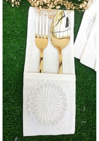 Resim 6 Adet Dekoratif Gümüş Simli Dantelli Kaşıklık Servis Sunum 