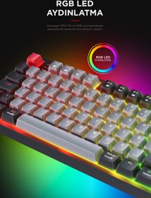 Resim Rampage YORU TKL PRO Beyaz/Gri 2.4ghz+BT5.0+Type-C 5 Bağlantı OUTEMU Red Swich Q Kablosuz RGB Mekanik Oyuncu Klavyesi 
