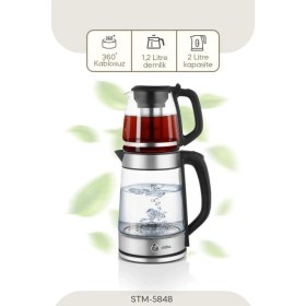 Resim Sinbo 1500 W Elektrikli Çay Makinesi STM-5848 2.0L Cam Gövde ve Demlik ile Enerji Tasarruflu 