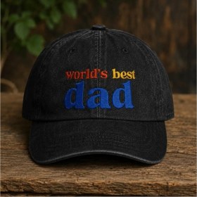 Resim "world's Best Dad" (Dünyanın En Iyi Babası) Nakışlı Vintage Yıkamalı Beyzbol Şapkası 