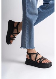 Resim Bella Lastikli Şerit Detaylı Ortopedik Taban Kadın Sandalet St - Siyah Siyah 