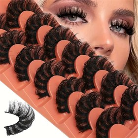 Resim Hipoalerjenik 8D Hacimli Kabarık Sahte Kirpikler - 7 Çift Tam Dalgalı Şerit Sahte Kirpikler, 20mm Kıvırcık Doğal Görünümlü Çift Set 