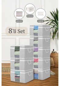 Resim 8'li Maxi Pencereli Baza Altı Hurç - Çekyat Baza Tipi Yastık Kıyafet Saklama Hurcu 45 X 40 X 30 Cm Gri 