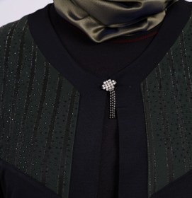 Resim Kadin Buyuk Beden Transparan Taşlı Uzun Yelek - Haki / L 