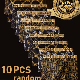 Resim 10 Adet Erkek Boxer - Lüks Siyah & Altın Baskılı, Altın Elastik Bel Bandı, 4 Rastgele Stil, Yumuşak ve Rahat Günlük Kullanım İçin No-Show Külotlar, Makinede Yıkanabilir Erkek Moda İç Çamaşırı 