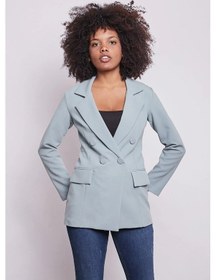 Resim Kadın Düğme Detaylı Uzun Kol Şık Ofis Süs Cep Kapaklı Kumaş Blazer Ceket-mint Mint 