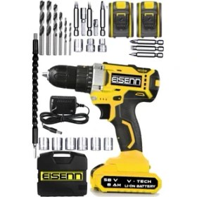 Resim Eisenn Germany Technology Best 58 V 8 Ah Samsung Çift Akülü Vidalama Şarjlı Matkap + 27 Pcs Usta Seti 