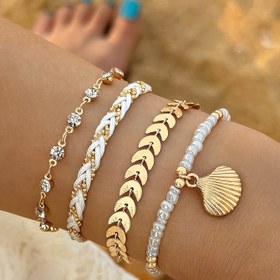 Resim 4 Parçalı Moda Plaj Tatili Puka Kabuk Bilezikler Kadınlar için Basit Uçak Zinciri Dokuma Halat - Çok Yönlü Takı Aksesuarları 