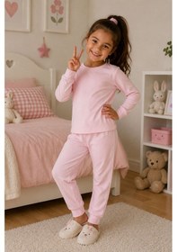 Resim Zuzunga Soft Pink %100 Pamuk Basic Kız Çocuk Pijama Takımı Pembe 