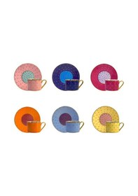 Resim 6 Renk Puantiyeli 6 Kişilik Türk Kahvesi Fincanı Çok Renkli 