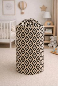 Resim Bej Kumaş Büzgülü Katlanır Kirli Çamaşır Sepeti Dolap Içi Çocuk Oyuncak Düzenleyici 35x35x50 Bej 