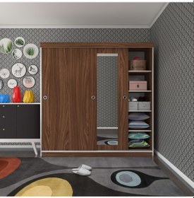 Resim Kenzlife Gardırop Sürgülü Kapaklı Kapılı 180 Papatya Cvz Aynalı Gardolap Dolap 