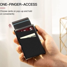Resim Erkek RFID Engelleme Alüminyum Cüzdan, İnce Otomatik Pop-Up Kart Kılıfı, Minimalist Kart Tutucu ile Pop-Up Özellik 