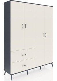 Resim Hyperion Gardrop 4 Raflı 2 Çekmeceli 2 Askılı 176x44x221 Antrasit-aytaşı Aytaşı 