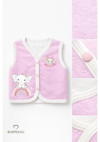 Resim Babyden's Kız Bebek Yelek Jakarlı Kalp Desenli Pamuklu Çıtçıtlı Fil Baskılı Bebek Yeleği Mevsimlik,yumuşak Pembe 