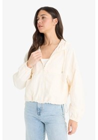 Resim Defacto Regular Fit Kapüşonlu Fermuarlı Crop Yağmurluk E8546ax25auer214 Ekru 