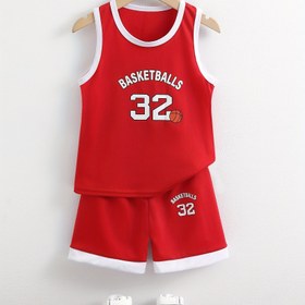 Resim Çocuklar için Basketbol Numarası 32 Forma Seti - Erkekler için Yaz Yumuşak ve Rahat Kolsuz Spor Kıyafeti, "BALLS 81.28cm Harf Baskısı, Portakal Kenar Detayı ve Eşleşen Şortlar, Basketbol Aksesuarları, Dış Mekan İçin" 