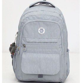 Resim Kapaklı Beş Gözlü Geniş Sırt Çantası Peluş Hediyeli, Konforlu Askılı, Günlük Kullanıma Uygun Gri 