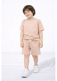 Resim Miniko Kids Erkek Çocuk London Modelli Pamuk Şortlu Takım Bej 