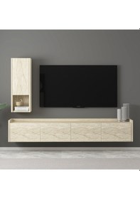Resim T007 Duvara Monte, Raflı Tv Ünitesi, Tv Sehpası - Traverten Traverten 