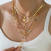 Resim 4 Parça Basit, Şık, Moda, Trend, Eski Para Tarzı, Renkli Taşlı Aşk, Kadınlar İçin Güneş Zincir Kolye Seti, Tatil, Parti, Akşam Yemeği, Randevu, Seyahat, Fotoğraf, Günlük Eşleştirme 