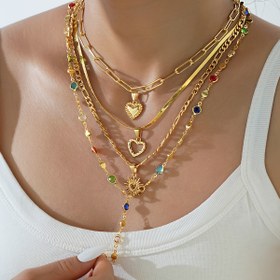 Resim 4 Parça Basit, Şık, Moda, Trend, Eski Para Tarzı, Renkli Taşlı Aşk, Kadınlar İçin Güneş Zincir Kolye Seti, Tatil, Parti, Akşam Yemeği, Randevu, Seyahat, Fotoğraf, Günlük Eşleştirme 