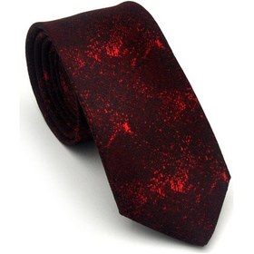 Resim Gaffy Kırmızı Desenli Bordo Dokuma Kumaş Mendilli Slim Fit Kravat // Sdk-2613-4 Bordo 