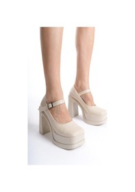 Resim Asmi Shoes Kadın Viva Tek Baletli 12 Cm Platform Topuklu Ayakkabı Krem Krem 