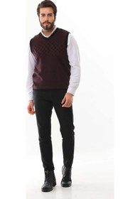 Resim Pelikan Erkek Çizgili V Yaka Süveter 9606 Bordo 
