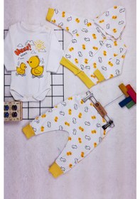 Resim Mai Perla Civciv Baskılı 3'lü Unisex Bebek Takım 