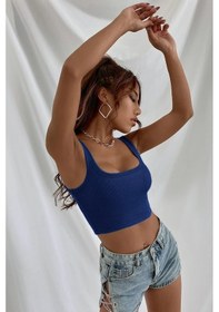 Resim Kadın Lacivert Kalın Askılı Crop Top Büstiyer Lacivert 