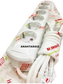 Resim Anahtarsız 6'lı Grup Priz Topraklı Seyyar Uzatma Kablosu 3 Metre, Bordo 