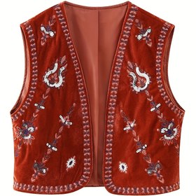 Resim Boncuklu Nakışlı Yelek CT004008CC 