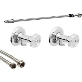 Resim Arçe Krom Taharet Borusu Uzun 2 Adet Krom Taharet Musluğu 50 cm Flex Hortum Klozet Montaj Seti 