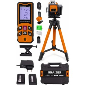 Resim Graizer T16 Köşe Yeşil Çizgi Lazer Terazi 360° Miknatisli Otomatik Hizalama Metre Çantali Lazer Metre 