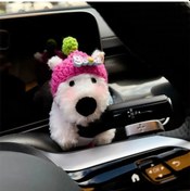 Resim Wezone Kırmızı Şapkalı Plüsh West Highland Köpek Figürü - Araba Vites Ve Sinyal Bölgesi Dekorasyonu - Güvenlik Ve İç Dekor Artırıcı Aksesuar 