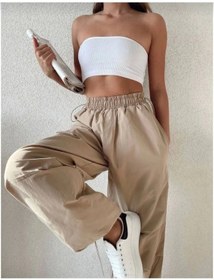 Resim Kadın Cepli Paraşut Pantalon - Bej Bej 