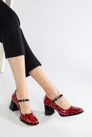 Resim Hayalimdeki Ayakkabı Adelin Kadın Yüksek Topuklu Kırmızı Leopar Rugan Oxford Ayakkabı 