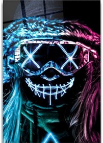Resim Neon Maskeli Kadın Cam Tablo 