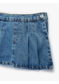 Resim Koton Pamuklu Rahat Kesim Pile Detaylı Denim Şort Etek Orta İndigo 6smg70003ad İndigo 