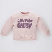 Resim Defacto Kız Bebek Bisiklet Yaka Baskılı İçi Yumuşak Tüylü İnce Sweatshirt B9641a523wnpr330 