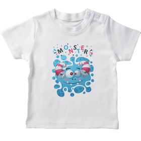 Resim Angemiel Baby Şeker Boynuzlu Şirin Canavar Erkek Bebek Tişört Beyaz B0512MDBBKETSRT 