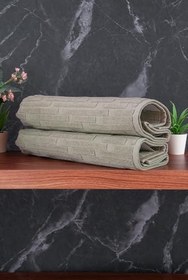 Resim Tuğla Desenli 2li Ayak Havlusu - 50x70 cm - Su Emici Banyo Paspası Seti - Yeşil 