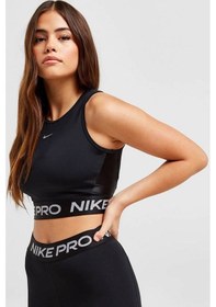 Resim Nike Pro Training Dri Fit Shine Crop Tank Top Kadın Parlak Swoosh Crop Atlet Siyah 